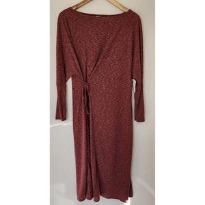 CASLON Cozy Knit Wrap Dress Women's XS Red Syrah Long Sleeve Side Tie Waist +